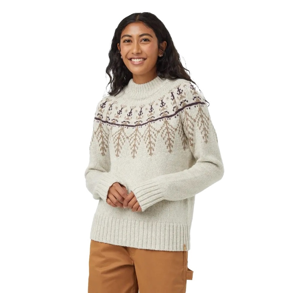 tentree Cream Fair Isle Crewneck Sweater with Brown Pattern. XL. Wool